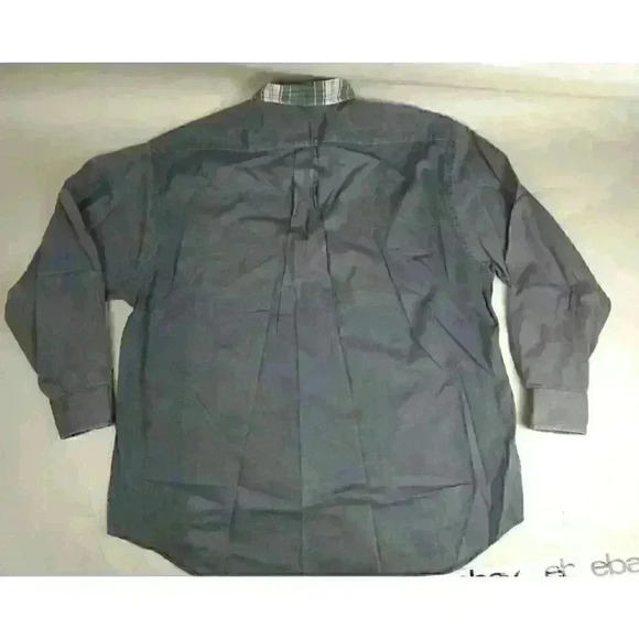 Rikken Shirt Mens Large Button cotton Plaid Front USA Made Navy Chambray - Picture 5 of 6